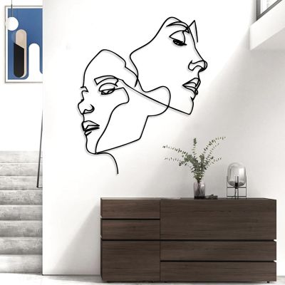 2 Faces Metal Wall Art, Love Line Wall Art, Love Wall Decor, Line Art Wall Decor, Abstract Line Wall Art, Metal Minimalist Wall Art, Metal Wall Hanging, Wall Decor for Bedroom (Black, 15x19in|39x47cm)