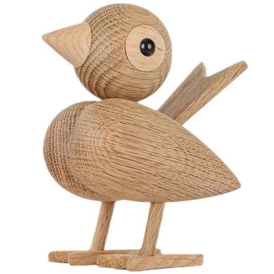 ARTLOVIN Nordic Style Oak Wooden Bird Figurines, Sparrow Statue for Home Decor, Lovely Nature Teak Wood OrnamentsFigurines (Beige)
