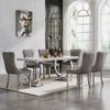 7 Piece Marble Dining Table Set for 6, 68" White Silver Kitchen Dining Room Table and Grey Chairs Set for 6, Modern Large Dinner Table Set for 6 with O-Shape Stainless Steel Base for Dining Kitchen view 1