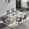 7 Piece Marble Dining Table Set for 6, 68" White Silver Kitchen Dining Room Table and Grey Chairs Set for 6, Modern Large Dinner Table Set for 6 with O-Shape Stainless Steel Base for Dining Kitchen view 2