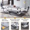 7 Piece Marble Dining Table Set for 6, 68" White Silver Kitchen Dining Room Table and Grey Chairs Set for 6, Modern Large Dinner Table Set for 6 with O-Shape Stainless Steel Base for Dining Kitchen view 4