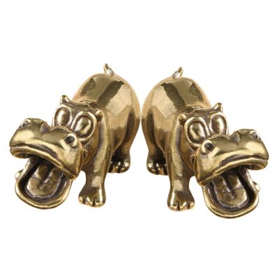 VINTORKY 2pcs Vintage Brass Hippo Sculpture Decor Creative Hippo Ornament for Decoration Stylish Table Centerpiece Unique Design for Living Room Desk Decor