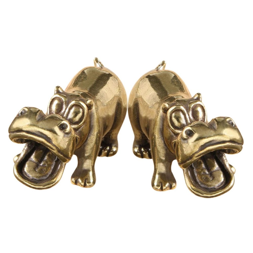 VINTORKY 2pcs Vintage Brass Hippo Sculpture Decor Creative Hippo Ornament for Decoration Stylish Table Centerpiece Unique Design for Living Room Desk Decor