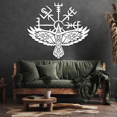 Viking Metal Wall Decor, Nordic Eagle Metal Wall Art, Viking Symbol Wall Art, Old Norse Sign, Norse Mythology Art, Home Decor, Large Eagle Outdoor Decor (White, 32"x35"|81x90cm)