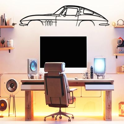 DecoSoul Corvette C2 Classic Model Silhouette Metal Car Wall Art, Sports Car, Automotive Silhouette Line Decoration, Minimalist Sculpture for Garage, Gift for Boyfriend, (Black - 35 x 9.6 inch)