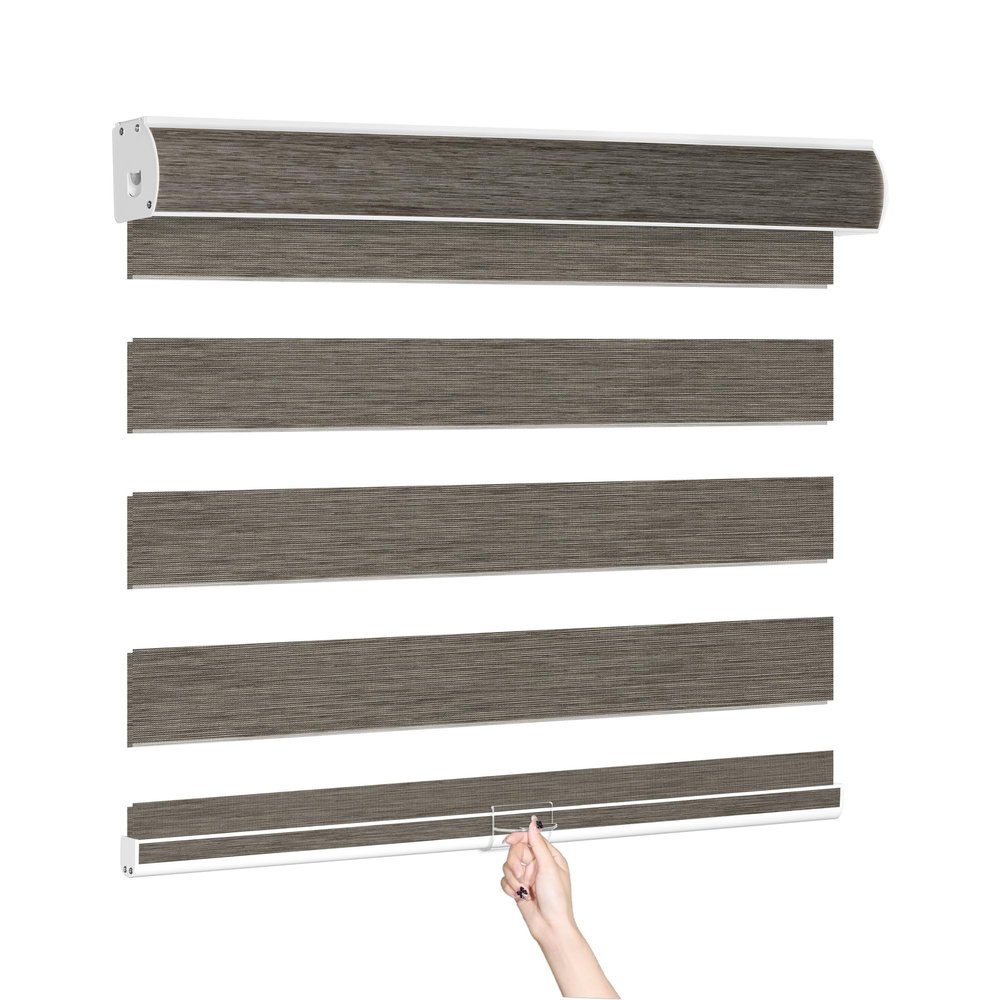 Hotsoon Cordless Zebra Blinds for Window - Blackout Roller Blind With Thermal Insulation, UV and Privacy Protection - Easy to Install Indoor Shade, Dark Brown, 82" W x 36" H