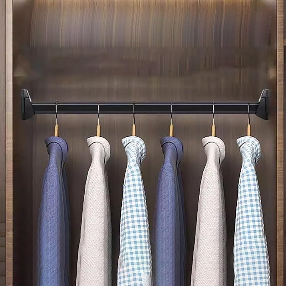 40 To 160cm Long Black Hanging Rods for Clothes - Closet Clothes Rail with Non-Slip Silent Strip for Shoe Cabinets, Shelves - Non-Slip Wardrobe Rail Tube Closet Organizer System Kit(1m/39.4in)