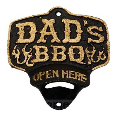 Cast Iron DAD's BBQ Plaque Open Here Drink Bottle Opener Western Wall Mounted 5 1/4 inches tall x 4 1/4 inches wide Handmade Artisan Art Vintage Decor