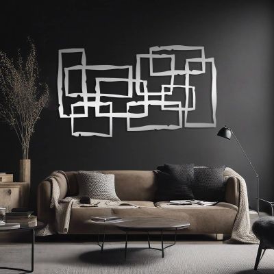 Metal Wall Art, Square Wall Art, Geometric Squares Metal Wall Decor, Modern Wall Hanging, Mid Century Vintage Wall Art, Abstract Wall Art, Living Room Wall Decor (Silver, 31"x53"|78x135cm)