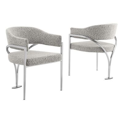 Best Quality Furniture Boucle Side Chairs, Rich Gray/Silver