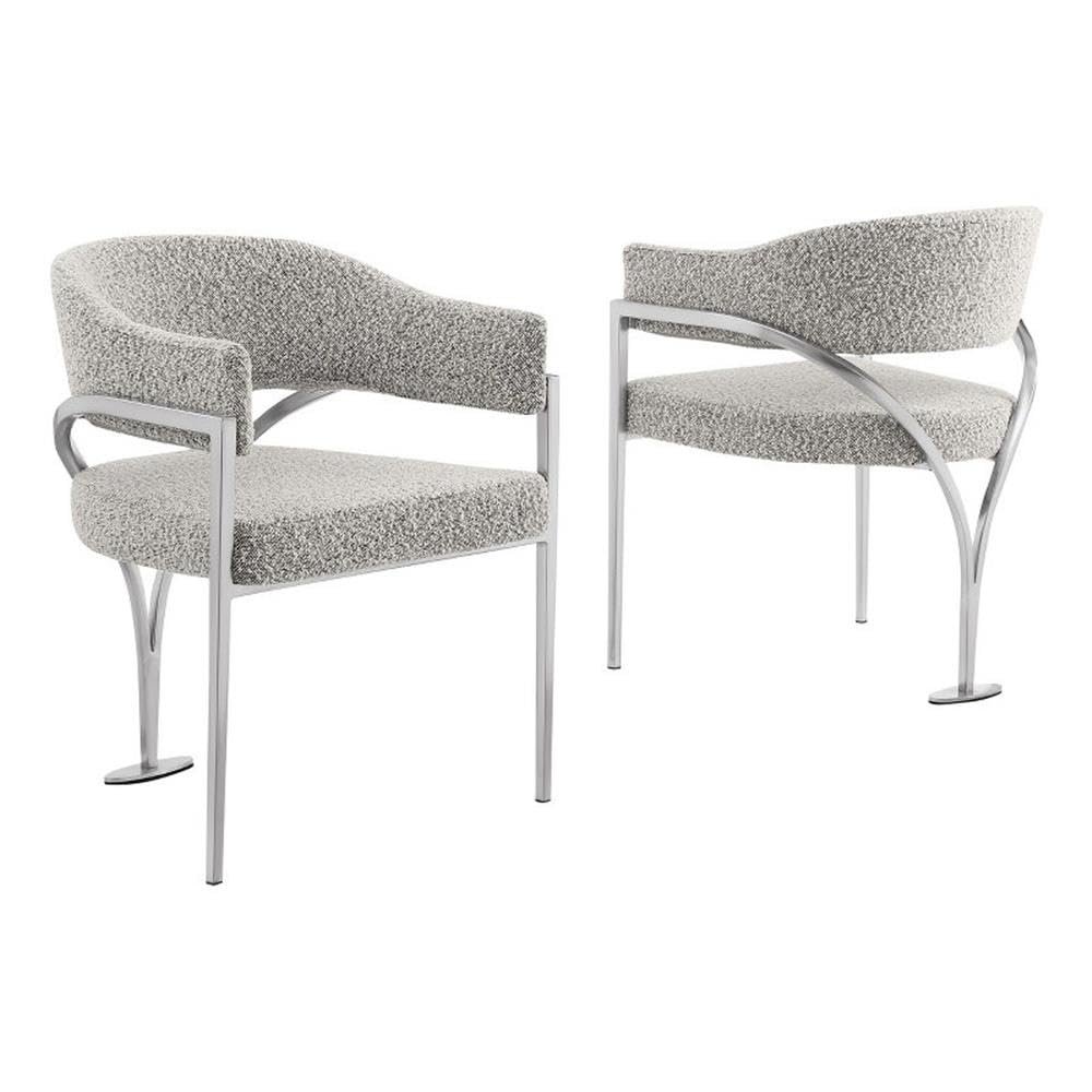 Best Quality Furniture Boucle Side Chairs, Rich Gray/Silver