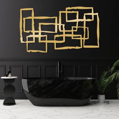 Metal Wall Art, Square Wall Art, Geometric Squares Metal Wall Decor, Modern Wall Hanging, Mid Century Vintage Wall Art, Abstract Wall Art, Living Room Wall Decor (Gold, 14"x24"|35x60cm)