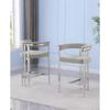Modern Upholstered Bar Stool with Rich Gray Boucle Fabric  Matte Brushed Chrome Legs in Silver  Versatile Living Room & Dining Room Seating  Set of 1 view 2