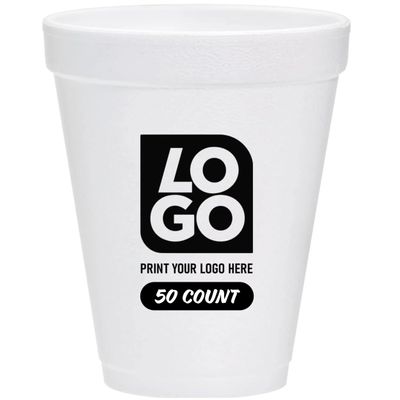 Custom 10 Oz. Foam Cups with One-Color Imprint, ideal for food service, parties, and events.