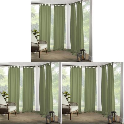 Elrene Home Fashions Matine Weatherproof Tab-Top Indoor/Outdoor Solid Color Curtain Panel for Porch, Pergola, Patio, Deck, 52W x 95L, Green (Pack of 3)