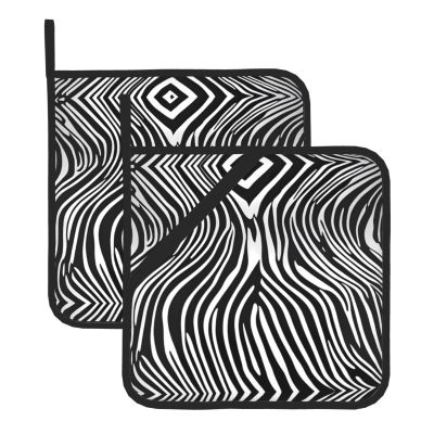 WZYWHJ Zebra Print Pattern Square Heat-Proof Pot Holders (Set of Two) 8x8 in : Quality Fabrics, Anti-Scalding and Easy to Clean, Black