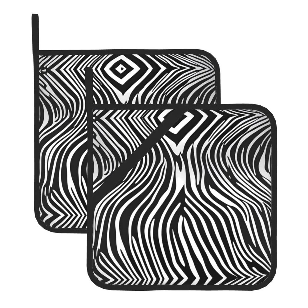 WZYWHJ Zebra Print Pattern Square Heat-Proof Pot Holders (Set of Two) 8x8 in : Quality Fabrics, Anti-Scalding and Easy to Clean, Black