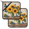 Yellow Sunflowers with Blue Butterflies Pattern Square Heat-Proof Pot Holders (Set of Two) 8x8 in : Quality Fabrics, Anti-Scalding and Easy to Clean view 2