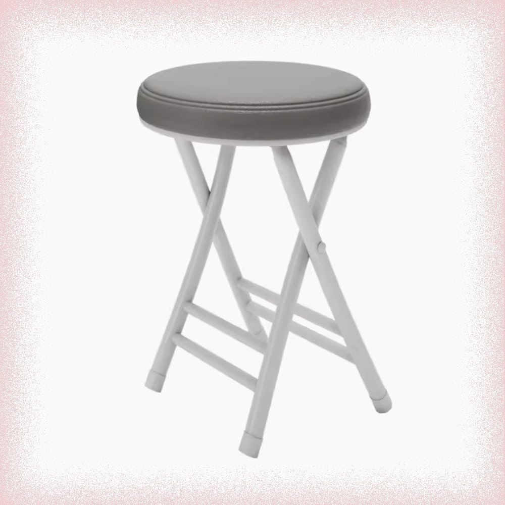 BERWDUXA Cushioned Padded Folding Stool 20in Compact Foldable Bar Stool Round Kitchen Stool for Breakfas Dining Living Room Foldable Barstools(Grey)