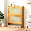YONGYILI Bamboo Entrance Shoe Cabinet, Rattan Storage Cabinet with 3 Flip Drawers, Vertical Shoe Rack, Narrow Shoe Cabinet(70 * 17 * 87cm) view 1