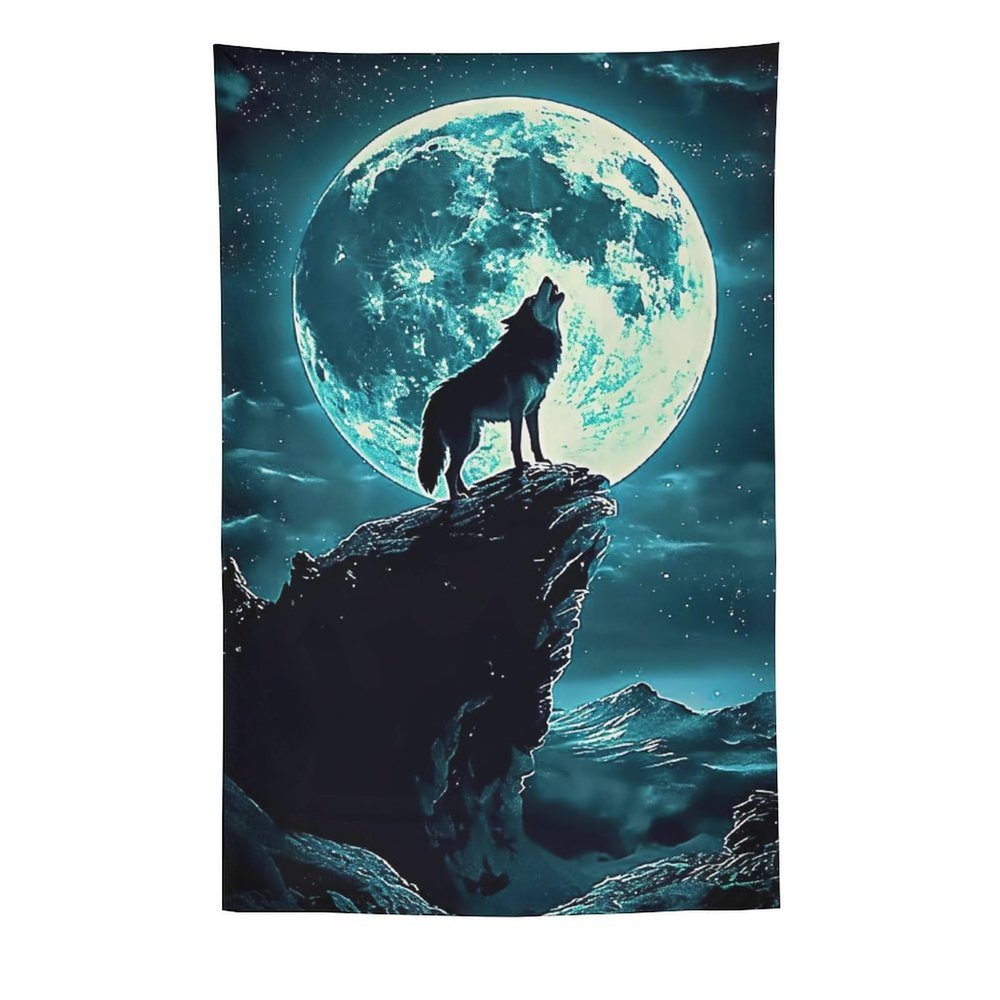 FeoYoed Tapestry Wall Hanging Aesthetic Decoration For Bedroom Living Room Wall Art Tapestries Wolf Super Moon 60"x90"