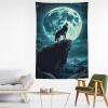 FeoYoed Tapestry Wall Hanging Aesthetic Decoration For Bedroom Living Room Wall Art Tapestries Wolf Super Moon 60"x90" view 3