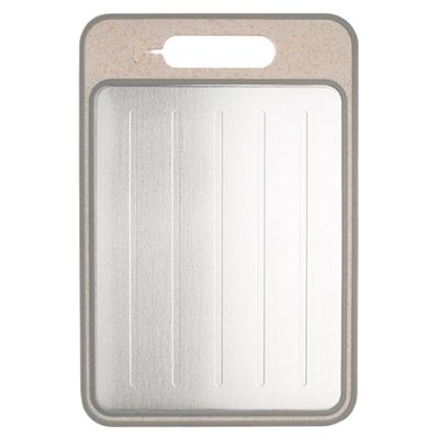 Wedhapy 4 in 1 Defrosting Board 8.3x12.2'' Defrosting Tray Cutting Board with Grater Sharpener Double Sided Chopping Board with Groove Design for Cut Fast Thaw Meat  Food Khaki S Chopping Board Def