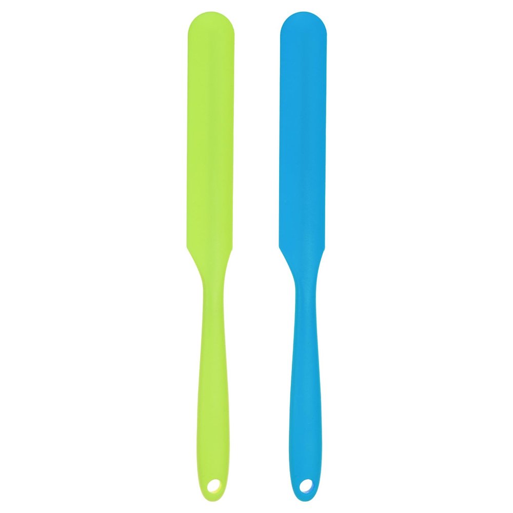 HARFINGTON 2Pcs Silicone Spatula Scraper 9.45" Reusable Non-Stick Flexible Spatulas for Epoxy Resin Liquid Paint Arts DIY Crafts, Blue/Green