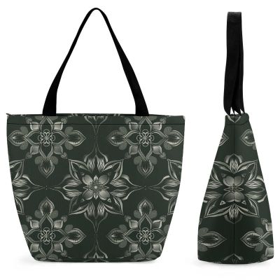GFLFMXZW Reusable Shopping Bags for Women Large Grocery Bags Travel Tote Bags With Gray Flowers Shoulder Bag for Work