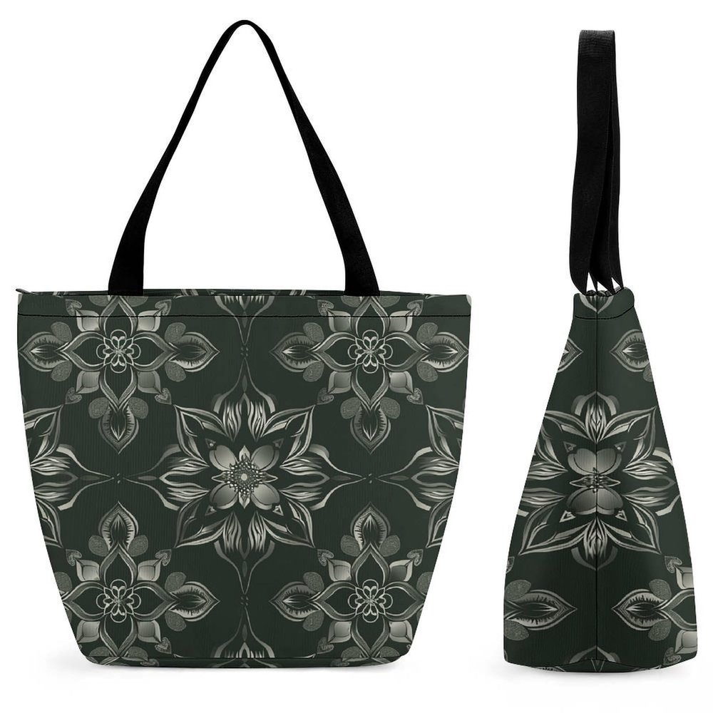 GFLFMXZW Reusable Shopping Bags for Women Large Grocery Bags Travel Tote Bags With Gray Flowers Shoulder Bag for Work