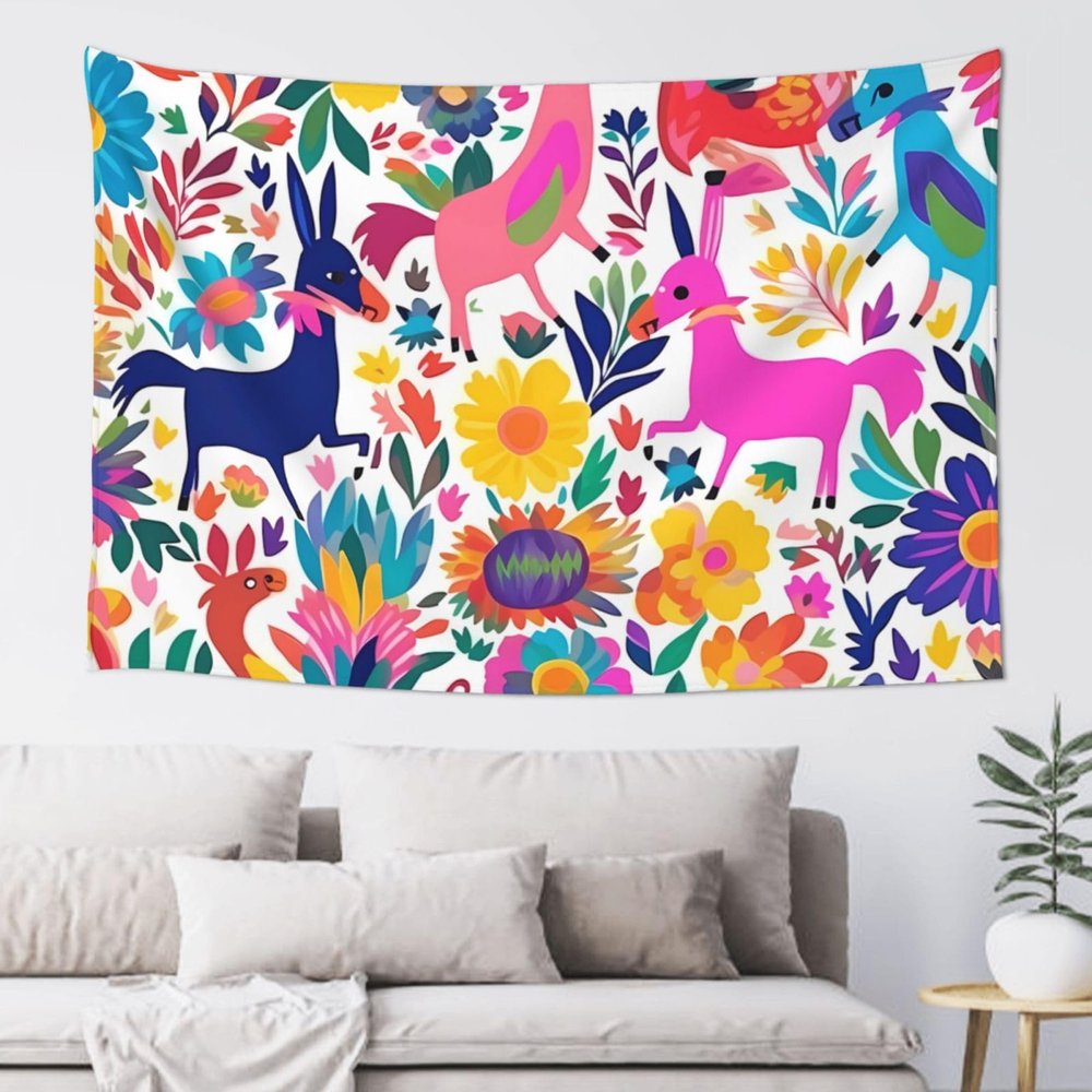 OUSIKA Mexican Otomi Animals Tapestry Wall Hanging Wall Tapestries Decorative Wall Art Aesthetic Tapestry Curtain Home Decoration Tapestry for Bedroom Dorm Living Room Backdrop 102 x 152 CM
