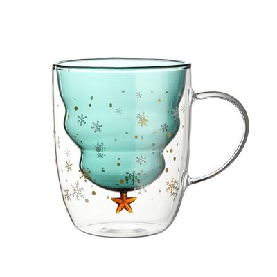 Mokylor Cute Mug Christmas Coffee Mugs, 300ML Christmas Tree Glassware Double Walled Clear Coffee Cups with Handle, Insulated Glasses for Tea Milk Juice Christmas Gifts for Women, Men(4.5in-green)