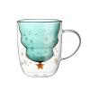 Mokylor Cute Mug Christmas Coffee Mugs, 300ML Christmas Tree Glassware Double Walled Clear Coffee Cups with Handle, Insulated Glasses for Tea Milk Juice Christmas Gifts for Women, Men(4.5in-green) view 1