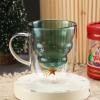 Mokylor Cute Mug Christmas Coffee Mugs, 300ML Christmas Tree Glassware Double Walled Clear Coffee Cups with Handle, Insulated Glasses for Tea Milk Juice Christmas Gifts for Women, Men(4.5in-green) view 3