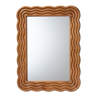 Baxton Studio Acantha Modern Walnut Brown Scallop-Framed Accent Mirror