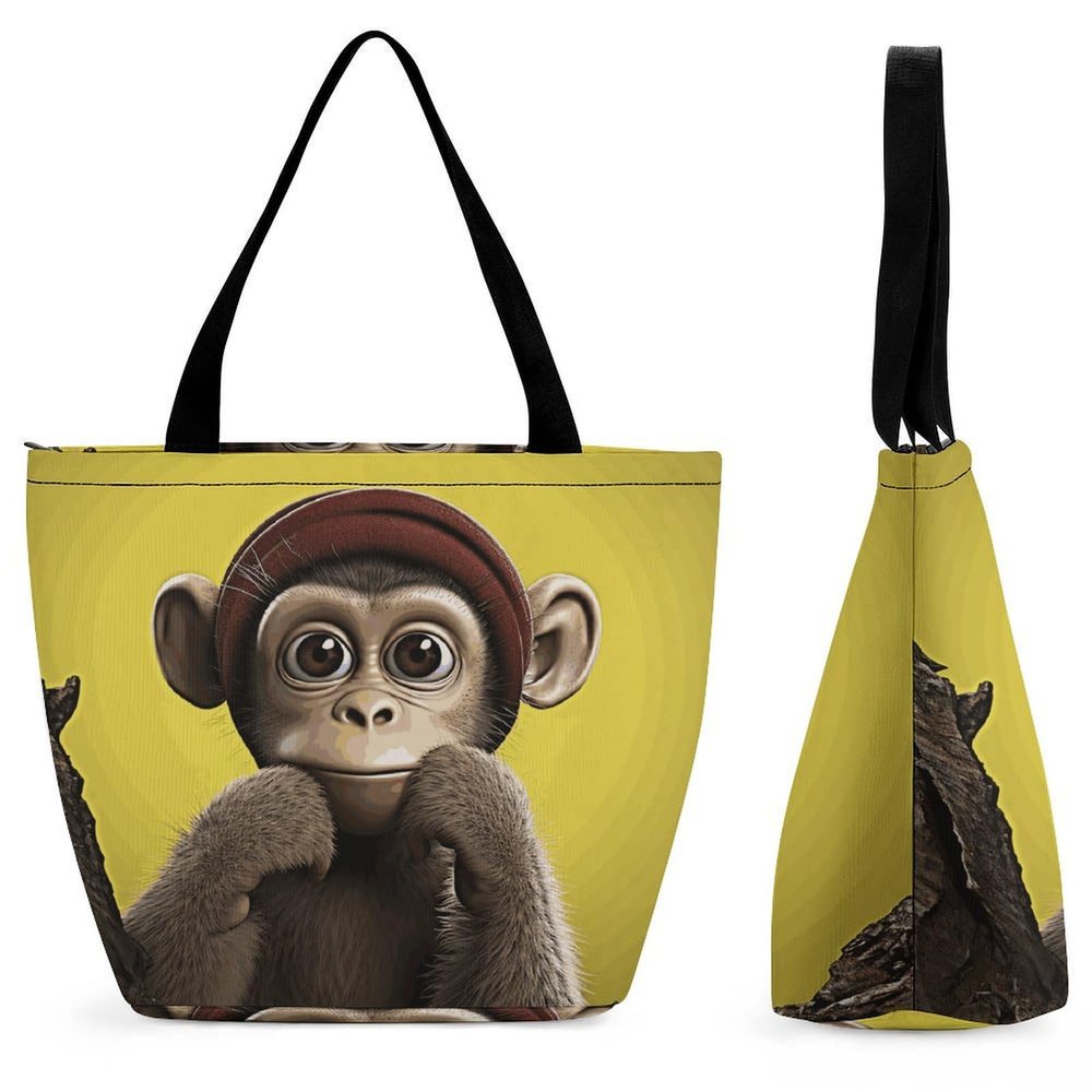 GFLFMXZW Reusable Shopping Bags for Women Large Grocery Bags Travel Tote Bags Curious Monkey Shoulder Bag for Work