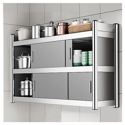 PFCDZDU Stainless Steel Kitchen Wall Cabinet, Wall-Mount Storage Cabinet with Sliding Doors, Heavy Duty Cabinet Shelf for Commercial Bars Schools Garage(Gray,100x30x75cm)