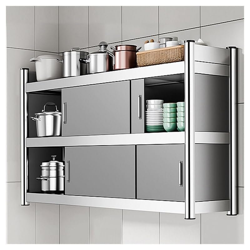 PFCDZDU Stainless Steel Kitchen Wall Cabinet, Wall-Mount Storage Cabinet with Sliding Doors, Heavy Duty Cabinet Shelf for Commercial Bars Schools Garage(Gray,100x30x75cm)
