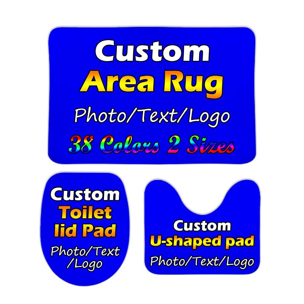 Asudfjgh Personalzied 3 Piece Bathroom Rug Set with Square, U-Shaped and O-Shaped Non-Slip Floor Mat, Upload Images Text or Logo of Your Design, Blue,20"x32"