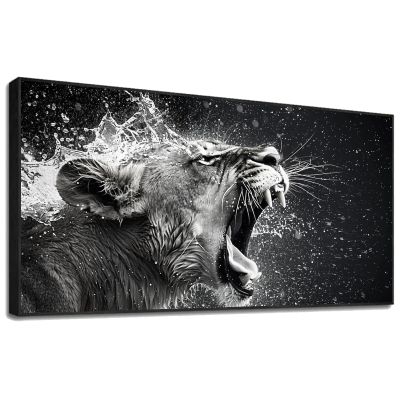Lioness Wall Art,Black and White Animal Wall Art,African Wall Art,Animal Wall Art,Lion Wall Art,Large Wall Art for Living Room,Office,Entryway,Bedroom,Ready to Hang (Black Metal Framed, 30"Wx17"H/76x43cm)