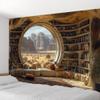 AOMDFULL Medieval Bookcase Tapestry, Vintage Gothic Bookshelf Backdrop Spooky Library Tapestries,Wall Hanging Wall Art for Bedroom Living Room Large Office Zoom Background,Library,4,130X150 view 2
