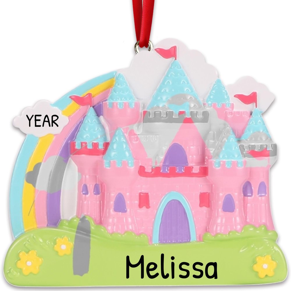 3D Princess Ornaments for Kids 2025 Castle Christmas Ornament for Girls Personalized Christmas Ornaments for Kids Rainbow Princess Castle Gifts for Girls Toddler Ornament for Xmas Tree Unique Keepsake