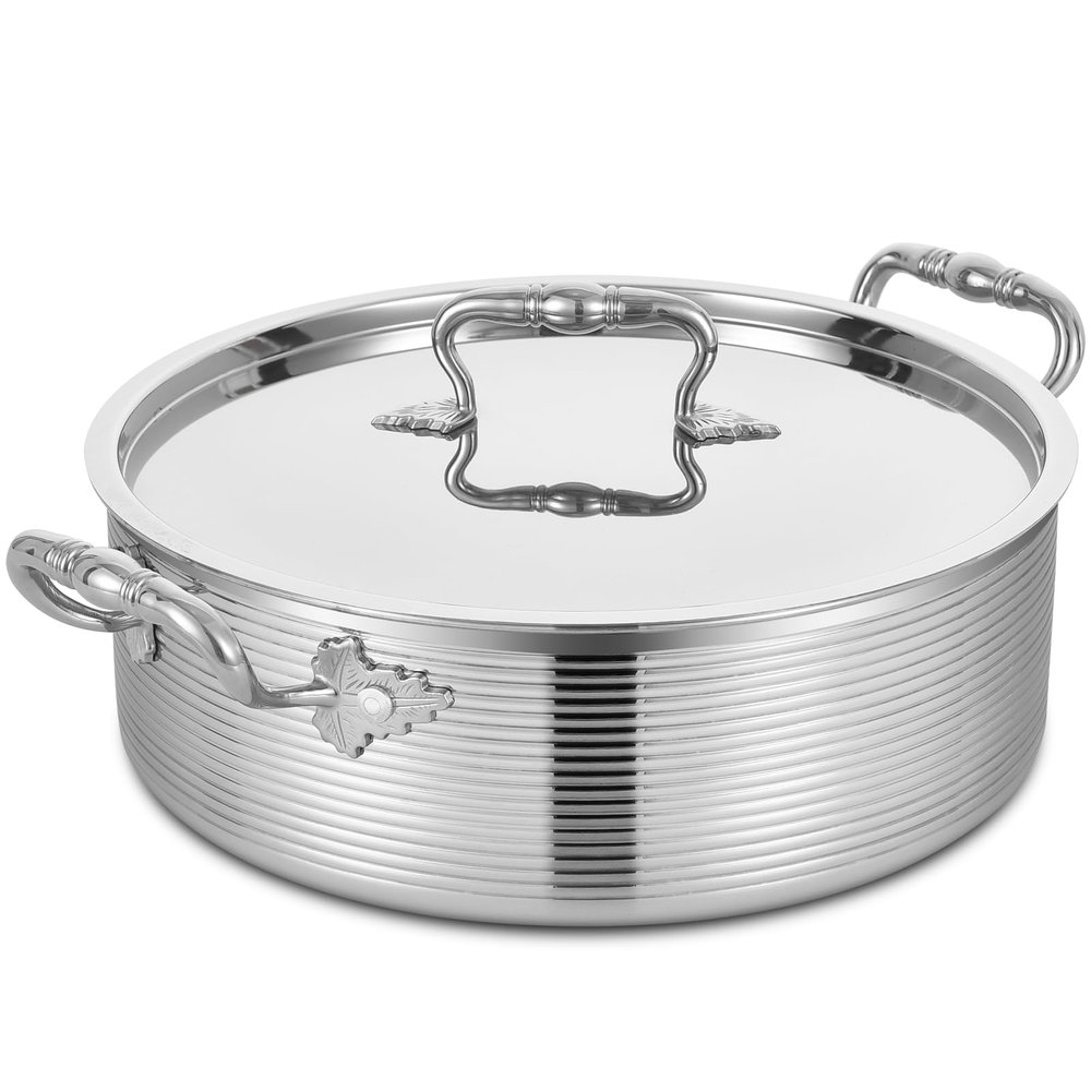 Inqibee Tri-Ply Stainless 8 QT Saut Pan with Steel Lid,13 Inch Induction Cooking Pot,Braiser Pan,Jumbo Cooker,Dishwasher and Oven Safe.