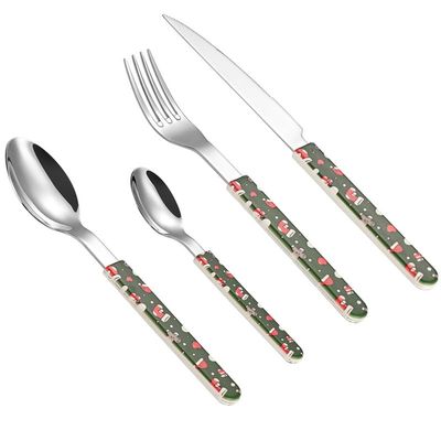 SEELLODGE Silverware Flatware Cutlery Set, 4/16/24 Pieces Silicone Stainless Steel 304 Cutlery, Forks And Spoons Set Christmas Cartoon Animation Tableware(Brown,4 Pieces for 1)