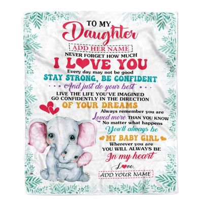 TeesReal Personalized to My Daughter Gifts from Mom Dad Blanket Elephant Never Forget How Much I Love You Daughter Birthday Gifts Graduation Christmas Fleece Blanket (60 x 80 in Adult Size)