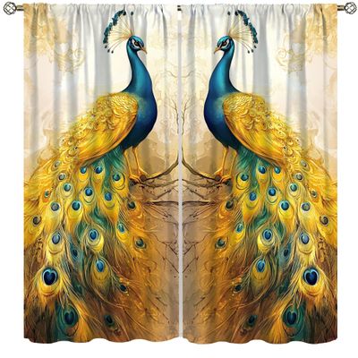 AAVEUP Peacock Curtains, Nature Leisure Zen Culture Art Bamboo Flower Plant Gems Feathers Animals Blackout Window Treatments, Thermally Insulated Drapes for Kids Girls Living Room Bedroom 52x96in