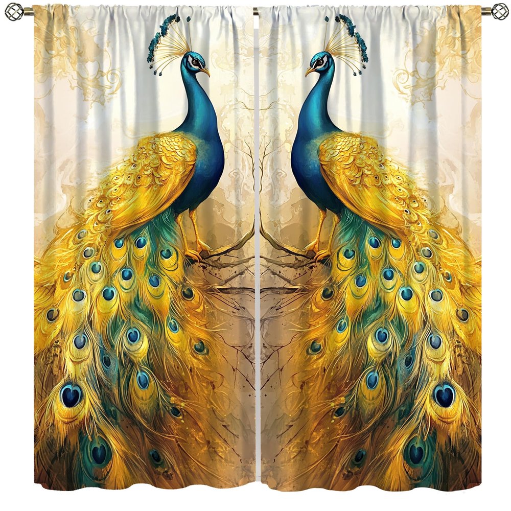 AAVEUP Peacock Curtains, Nature Leisure Zen Culture Art Bamboo Flower Plant Gems Feathers Animals Blackout Window Treatments, Thermally Insulated Drapes for Kids Girls Living Room Bedroom 52x96in