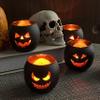 SHMILMH Halloween Table Centerpiece Candle Holders Set of 12, Black and Gold Glass Votive Holder with 6 Grimace, Tealight Holders Bulk for Halloween Party D?or view 2