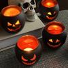 SHMILMH Halloween Table Centerpiece Candle Holders Set of 12, Black and Gold Glass Votive Holder with 6 Grimace, Tealight Holders Bulk for Halloween Party D?or view 4