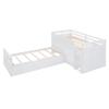 Brabrety Modern Wooden Twin Size Low Loft Bed and Twin Platform Bed with 7 Drawers and Full Guardrails,for Kids Teens Adults Bedroom Use (White@Guardrails, Twin) view 3